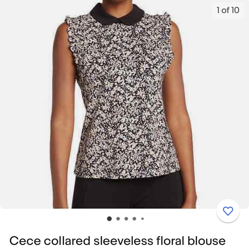 CeCe Sleeveless Collared Ruffled Floral Blouse Size M